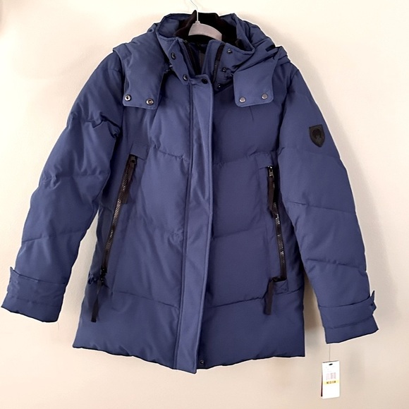 Vince Camuto Quilted Blue Puffer Winter Jacket Large Zip Pockets Detachable Hood - Picture 1 of 13